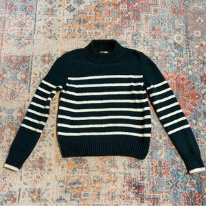 Faherty Cuddle emerald green striped cotton crewneck sweater
